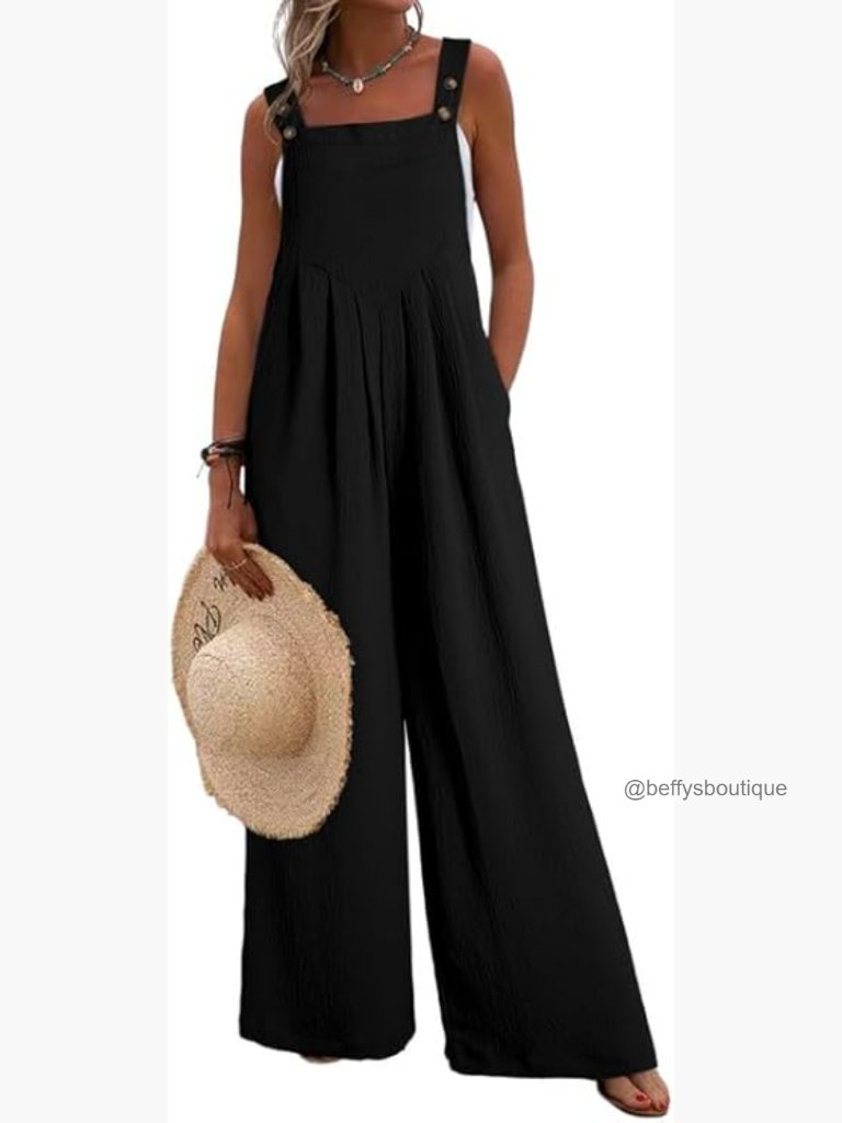 Womens Sleeveless Wide Leg Overalls Jumpsuit Romper With Pockets Loose Fit